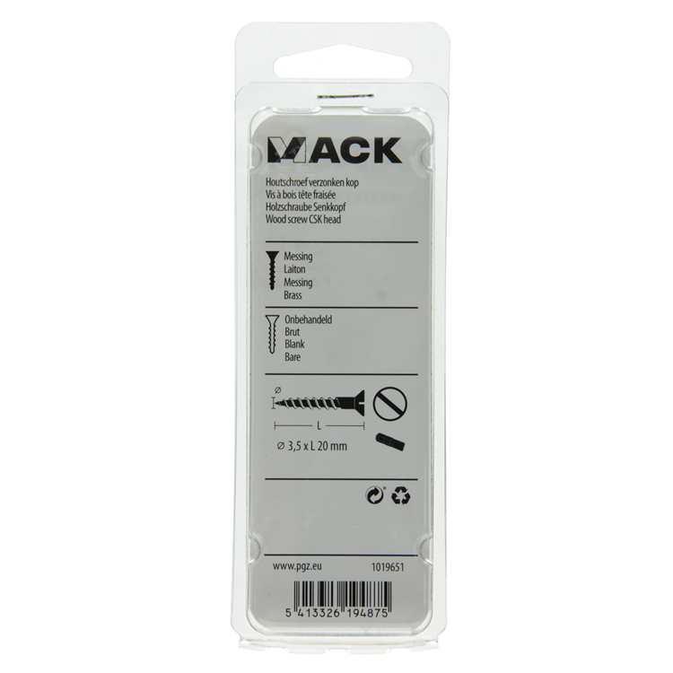 Mack 1019651 - tornillo para madera cabeza avellanada latón 11uds 3,5 x 20 mm | 10 piezas