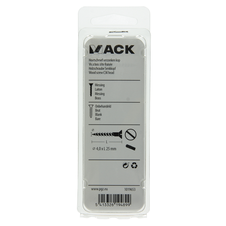 Mack 1019653 - tornillo para madera cabeza avellanada latón 9 piezas 4,0 x 25 mm | 10 piezas