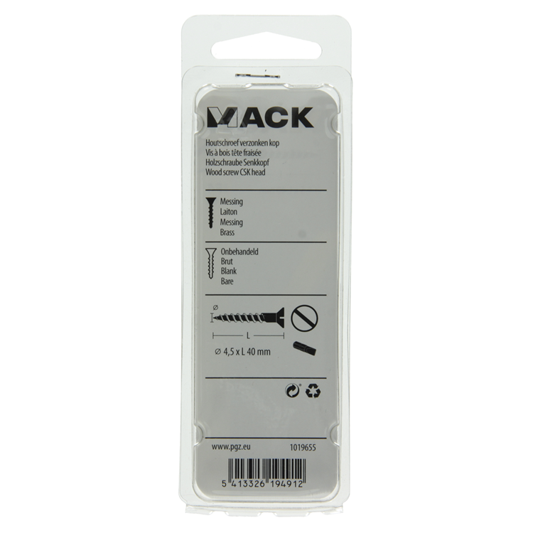 Mack 1019655 - tornillo para madera cabeza avellanada latón 6 piezas 4,5 x 40 mm | 10 piezas