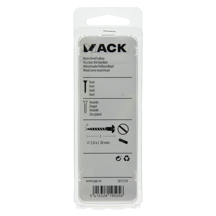 Mack 1017379 - tornillo para madera cabeza plana acero galvanizado 10 piezas 5,0 x 30 mm | 10 piezas