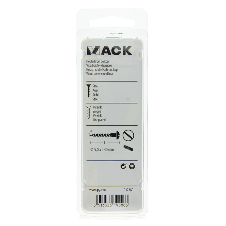 Mack 1017380 - tornillo para madera cabeza troncocónica acero galvanizado 8 piezas 5,0 x 40 mm | 10 piezas