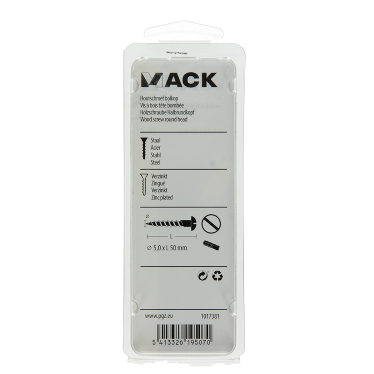 Mack 1017381 - tornillo para madera cabeza troncocónica acero galvanizado 6 piezas 5,0 x 50 mm | 10 piezas