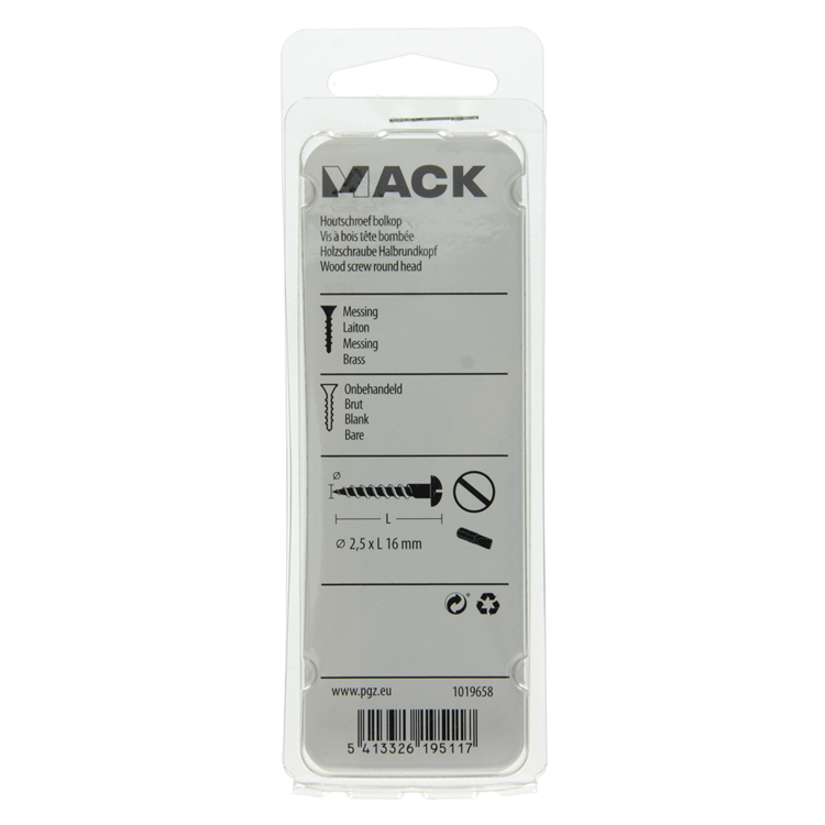 Mack 1019658 - tornillo para madera cabeza plana latón 10 piezas 2,5 x 16 mm | 10 piezas