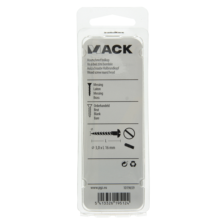 Mack 1019659 - tornillo para madera cabeza plana latón 12 piezas 3,0 x 16 mm | 10 piezas