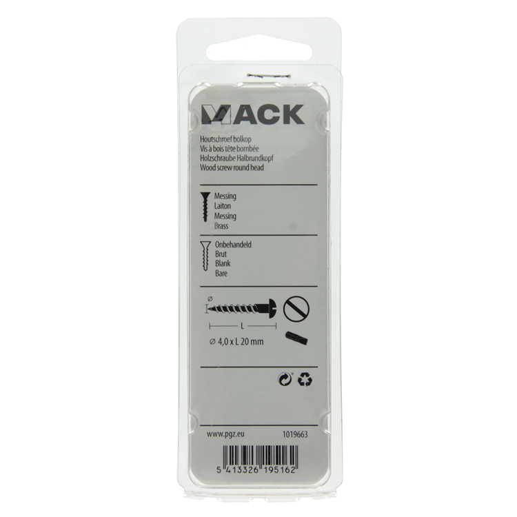Mack 1019663 - tornillo para madera cabeza plana latón 9 piezas 4,0 x 20 mm | 10 piezas