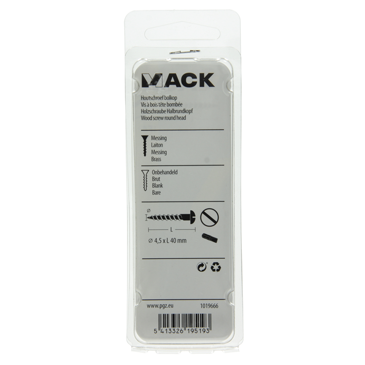 Mack 1019666 - tornillo para madera cabeza plana latón 5 piezas 4,5 x 40 mm | 10 piezas