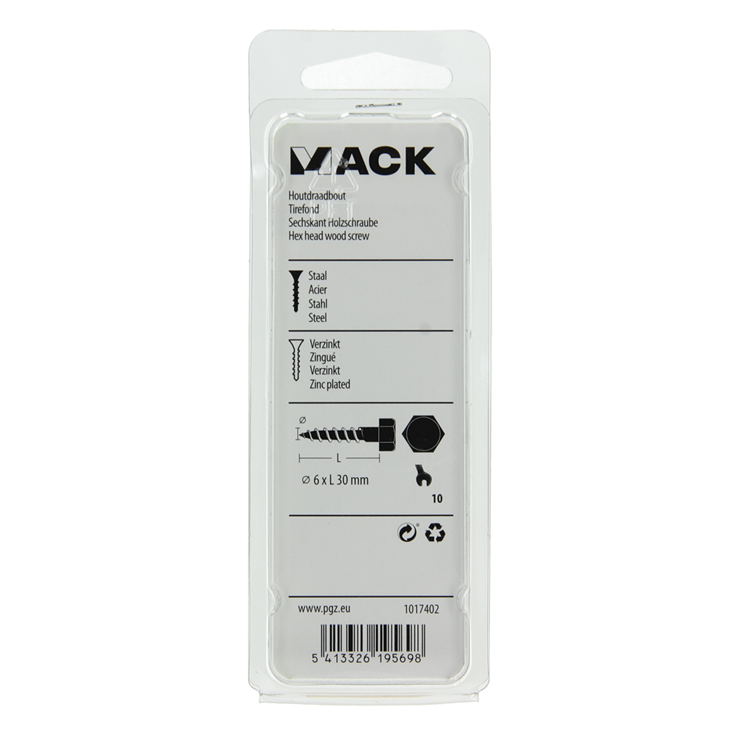 Mack 1017402 - perno roscado para madera acero galvanizado 12 piezas 6 x 30 mm | 10 piezas