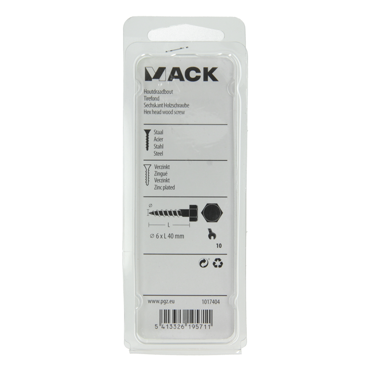Mack 1017404 - perno roscado para madera acero galvanizado 10 piezas 6 x 40 mm | 10 piezas