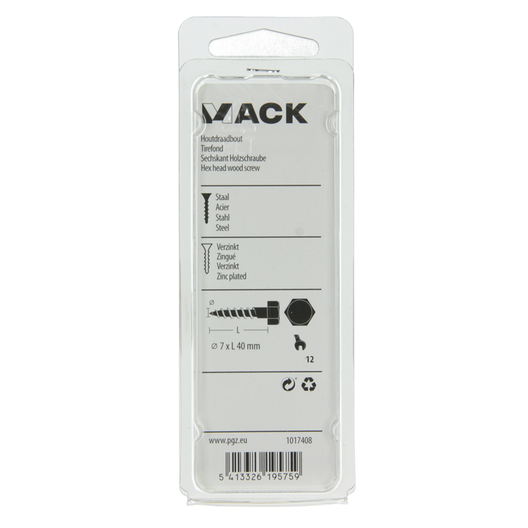 Mack 1017408 - perno roscado para madera acero galvanizado 10 piezas 7 x 40 mm | 5 piezas