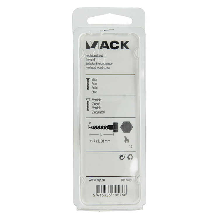 Mack 1017409 - perno roscado para madera acero galvanizado 9 piezas 7 x 50 mm | 5 piezas