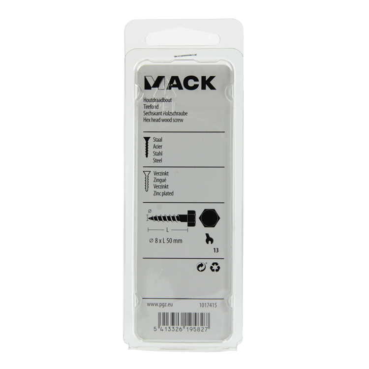 Mack 1017415 - perno roscado para madera acero galvanizado 7 piezas 8 x 50 mm | 5 piezas