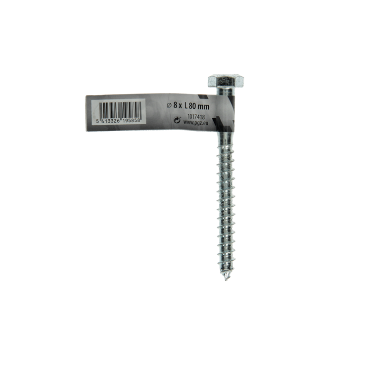 Mack 1017418 - perno rosca madera acero galvanizado 1 ud 8 x 80 mm | 10 piezas