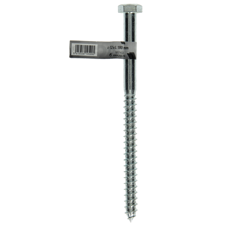 Mack 1017432 - perno rosca madera acero galvanizado 1 ud 12 x 180 mm | 10 piezas