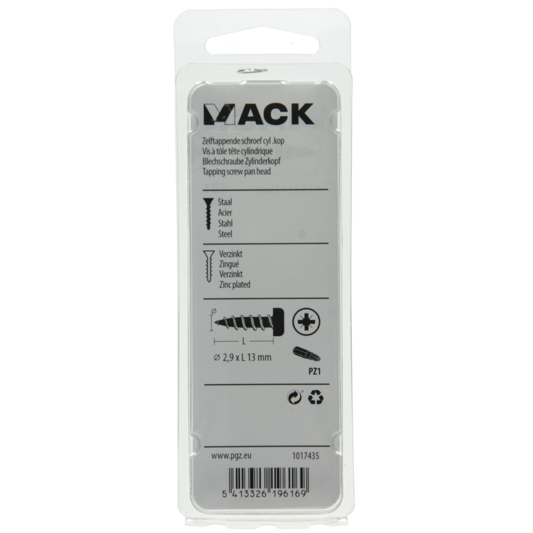 Mack 1017435 - tornillo autorroscante cabeza cilíndrica galv. 38 piezas 2,9 x 13 mm | 10 piezas
