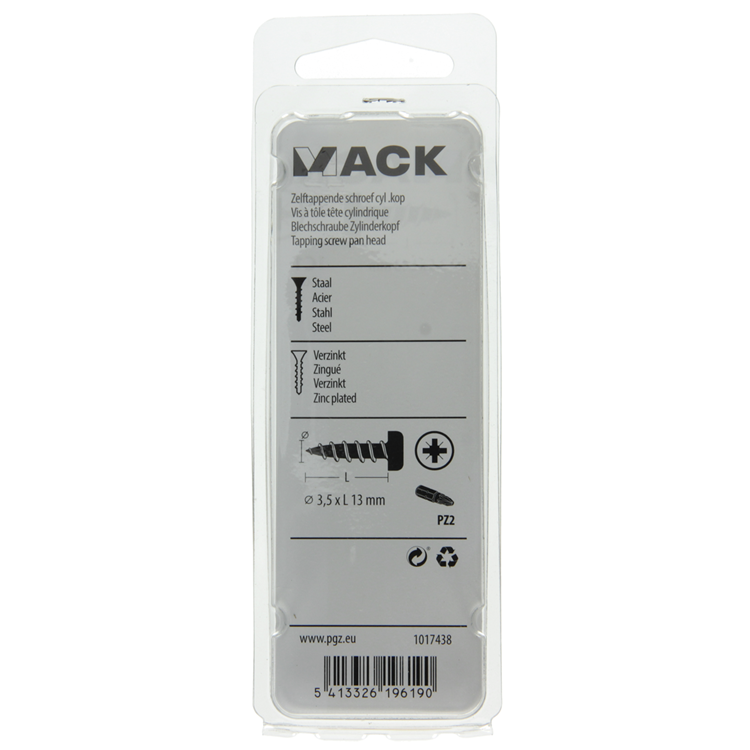 Mack 1017438 - tornillo autorroscante cabeza cilíndrica galv. 30 piezas 3,5 x 13 mm | 10 piezas