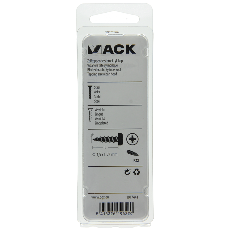 Mack 1017441 - tornillo autorroscante cabeza cilíndrica galv. 22 piezas 3,5 x 25 mm | 10 piezas