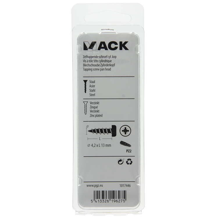Mack 1017446 - tornillo autorroscante cabeza cilíndrica galv. 24 piezas 4,2 x 13 mm | 10 piezas