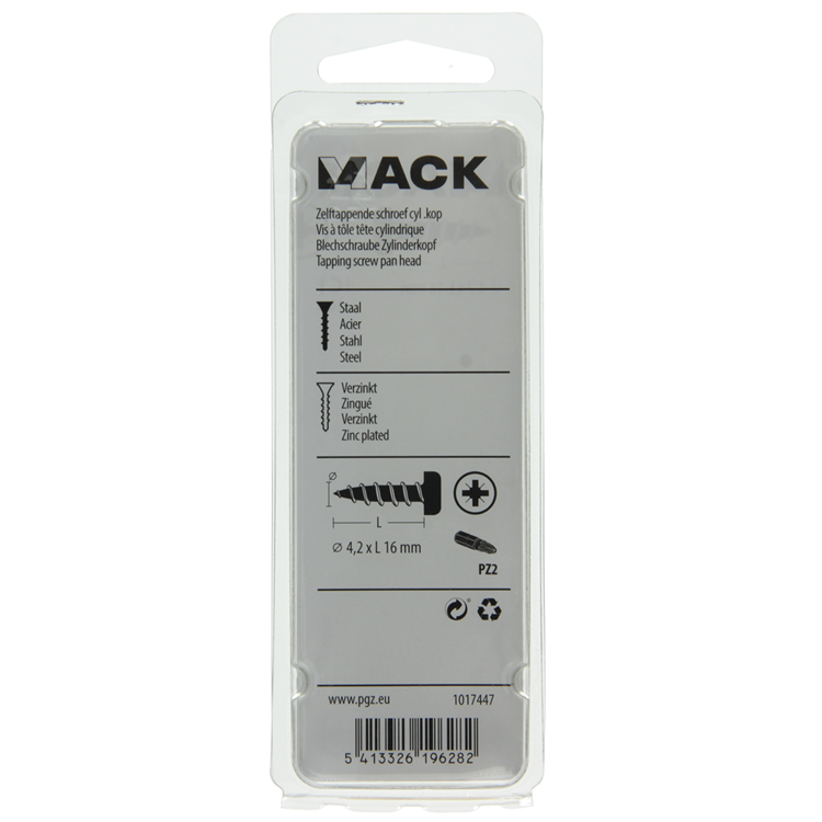 Mack 1017447 - tornillo autorroscante cabeza cilíndrica galv. 20 piezas 4,2 x 16 mm | 10 piezas