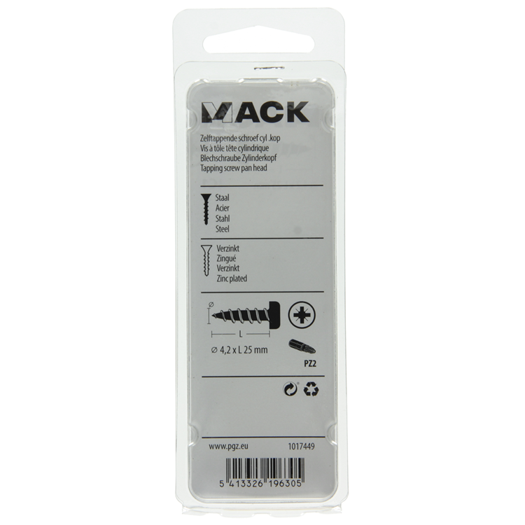 Mack 1017449 - tornillo autorroscante cabeza cilíndrica galv. 15 piezas 4,2 x 25 mm | 10 piezas