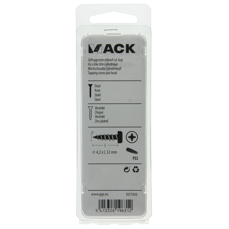 Mack 1017450 - tornillo autorroscante cabeza cilíndrica galv. 13 piezas 4,2 x 32 mm | 10 piezas
