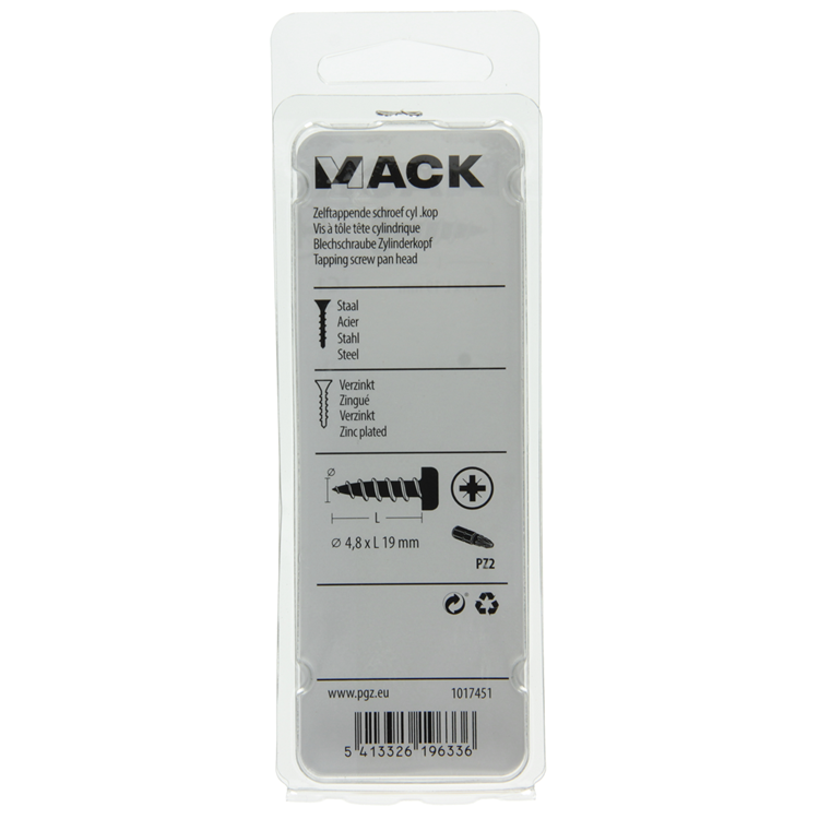 Mack 1017451 - tornillo autorroscante cabeza cilíndrica galv. 14 piezas 4,8 x 19 mm | 10 piezas
