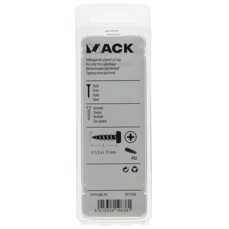 Mack 1017456 - tornillo autorroscante cabeza cilíndrica galv. 11 piezas de 5,5 x 13 mm | 10 piezas
