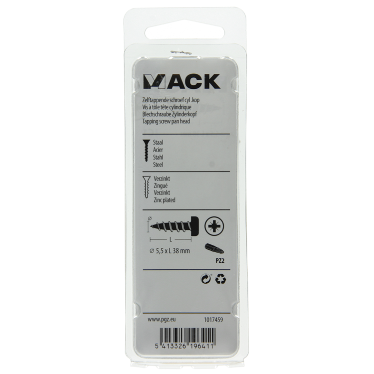 Mack 1017459 - tornillo autorroscante cabeza cilíndrica galv. 7 piezas 5,5 x 38 mm | 10 piezas