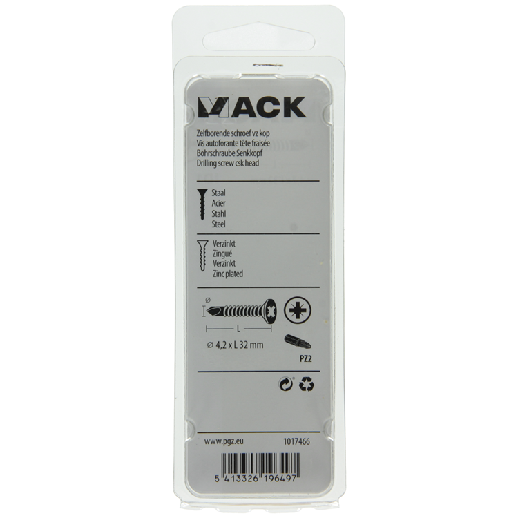 Mack 1017466 - tornillo autoperforante con cabeza galvanizada. 21 piezas 4,2 x 32 mm | 10 piezas