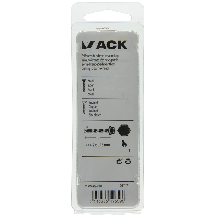 Mack 1017474 - tornillo hexagonal autoperforante. cabeza galvanizada. 28 piezas 4,2 x 16 mm | 10 piezas