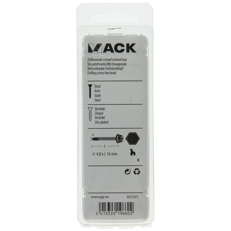 Mack 1017475 - tornillo hexagonal autoperforante. cabeza galvanizada. 24 piezas 4,8 x 16 mm | 10 piezas