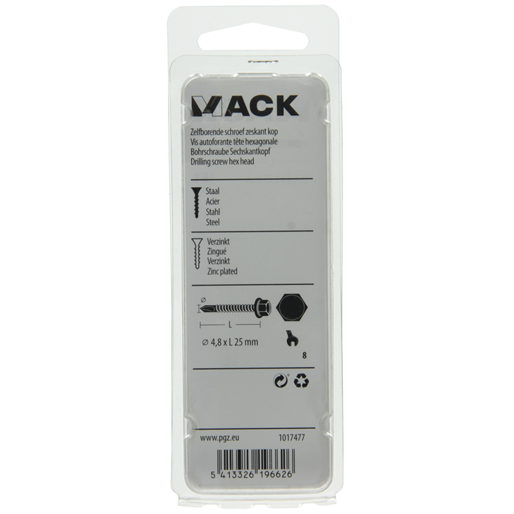Mack 1017477 - tornillo hexagonal autoperforante. cabeza galvanizada. 20 piezas 4,8 x 25 mm | 10 piezas