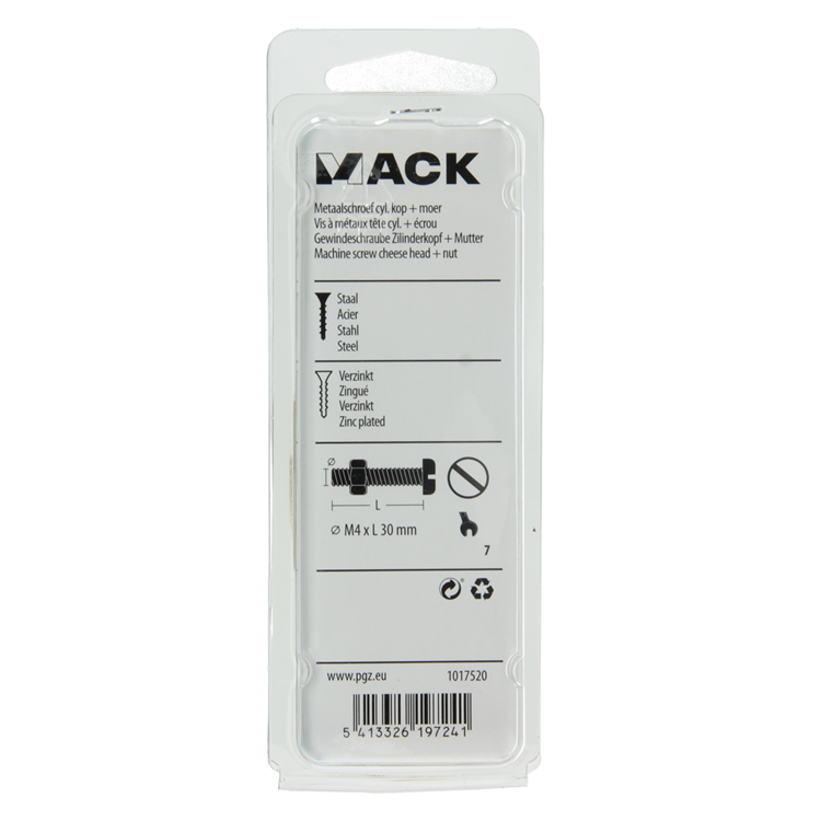 Mack 1017520 - cilindro de tornillo metálico. cabeza + tuerca chapada 14 piezas m4 x 30 mm | 10 piezas