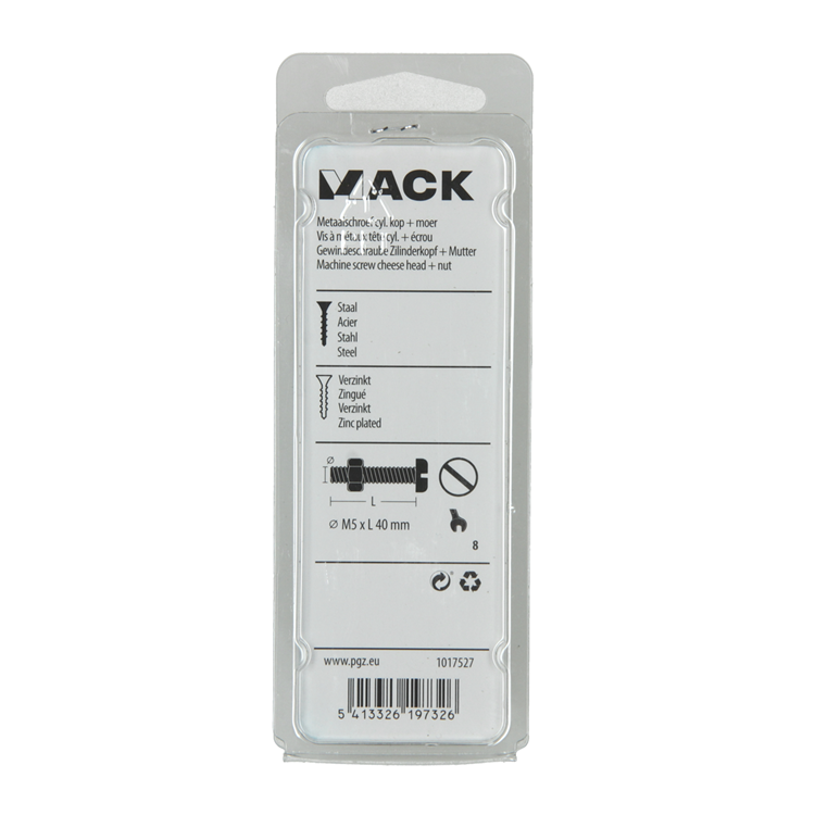 Mack 1017527 - cilindro de tornillo metálico. cabeza + tuerca chapada 10 piezas m5 x 40 mm | 10 piezas