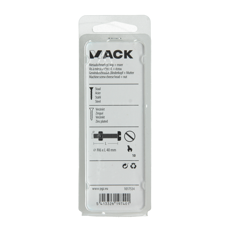 Mack 1017534 - cilindro de tornillo metálico. cabeza + tuerca chapada 6 piezas m6 x 40 mm | 10 piezas