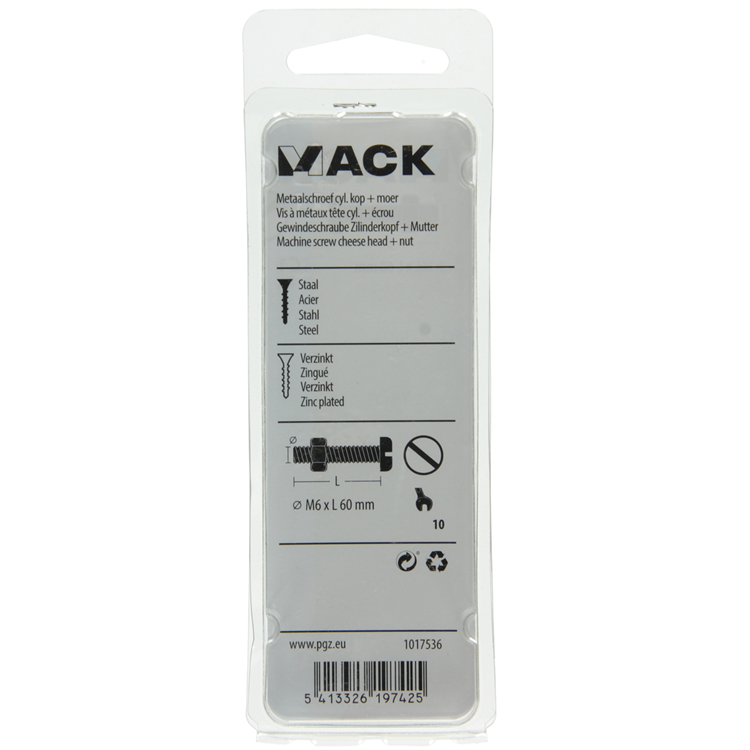 Mack 1017536 - cilindro de tornillo metálico. cabeza + tuerca chapada 4 piezas m6 x 60 mm | 10 piezas