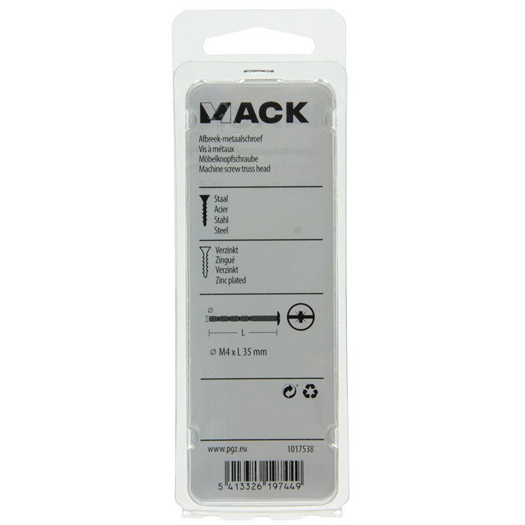 Mack 1017538 - tornillo metálico desmontable galvanizado. 4 piezas m4 x 35 mm | 10 piezas