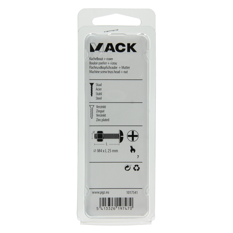 Mack 1017541 - perno calentador + tuerca acero galvanizado 18 piezas m4 x 25 mm | 10 piezas