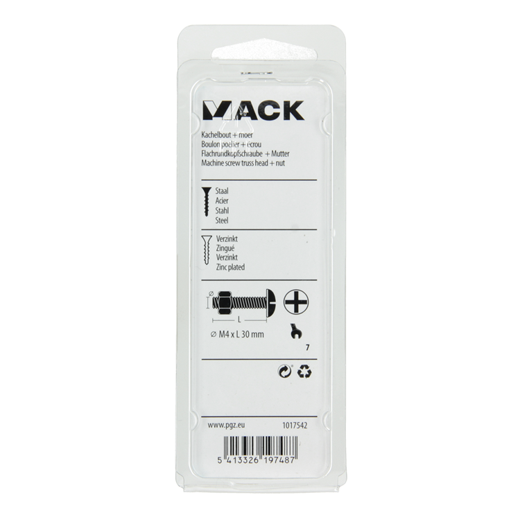 Mack 1017542 - perno calentador + tuerca acero galvanizado 16 piezas m4 x 30 mm | 10 piezas