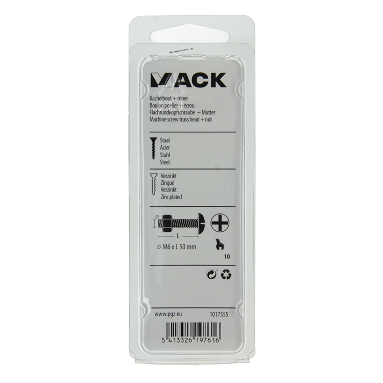Mack 1017555 - perno calentador + tuerca acero galvanizado 6 piezas m6 x 50 mm | 5 piezas