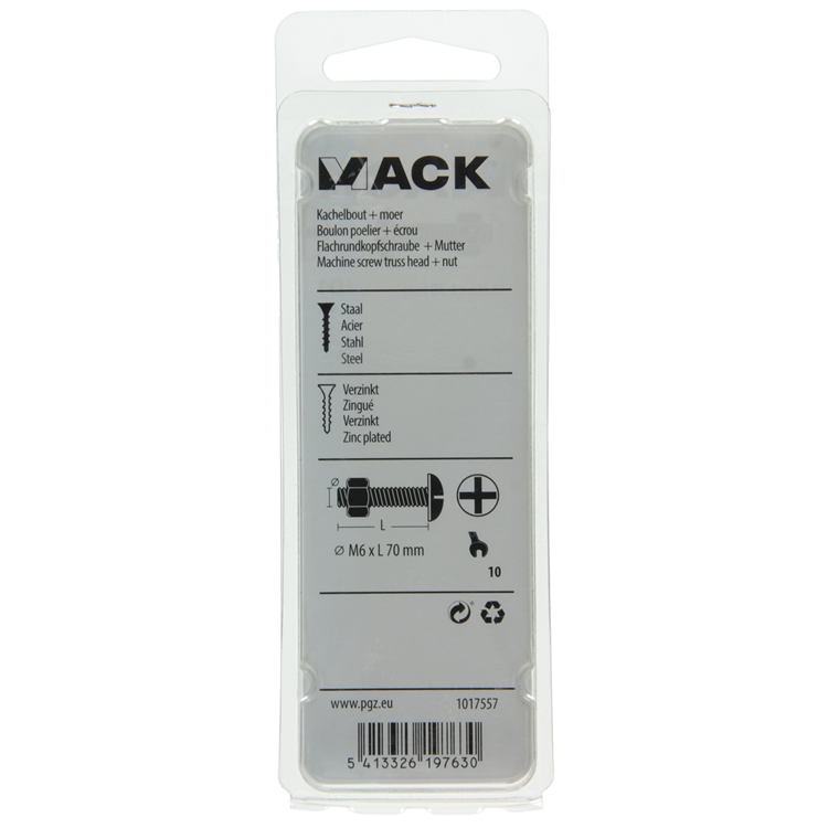 Mack 1017557 - perno calentador + tuerca acero galvanizado 4 piezas m6 x 70 mm | 10 piezas