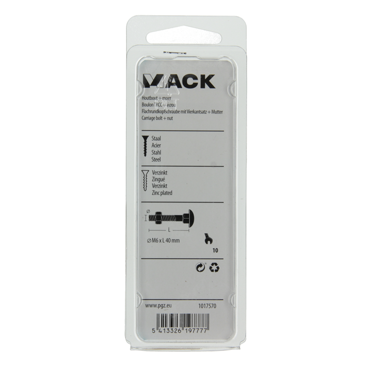 Mack 1017570 - perno para madera + tuerca acero galvanizado 7 piezas m6 x 40 mm | 5 piezas