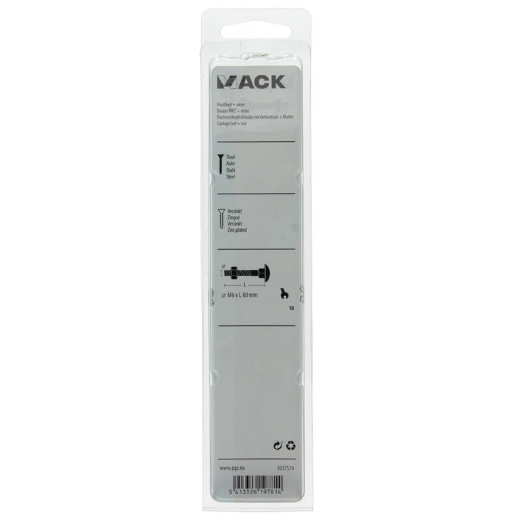 Mack 1017574 - perno para madera + tuerca acero galvanizado 4 piezas m6 x 80 mm | 5 piezas