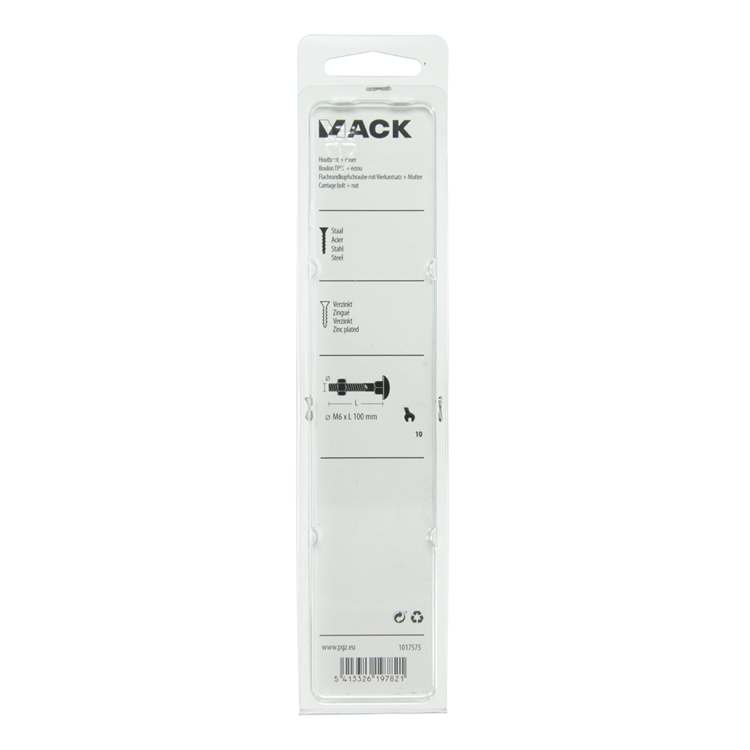 Mack 1017575 - perno madera + tuerca acero galvanizado 3 piezas m6 x 100 mm | 5 piezas