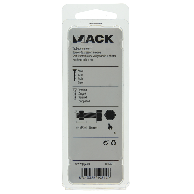 Mack 1017601 - grifo perno + tuerca acero galvanizado 12 piezas m5 x 30 mm | 10 piezas