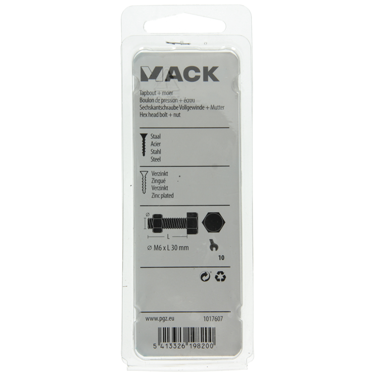 Mack 1017607 - grifo perno + tuerca acero galvanizado 12 piezas m6 x 30 mm | 10 piezas