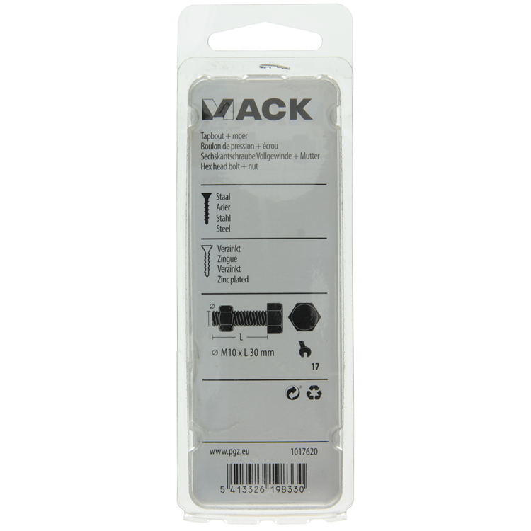 Mack 1017620 - grifo perno + tuerca acero galvanizado 3 piezas m10 x 30 mm | 5 piezas