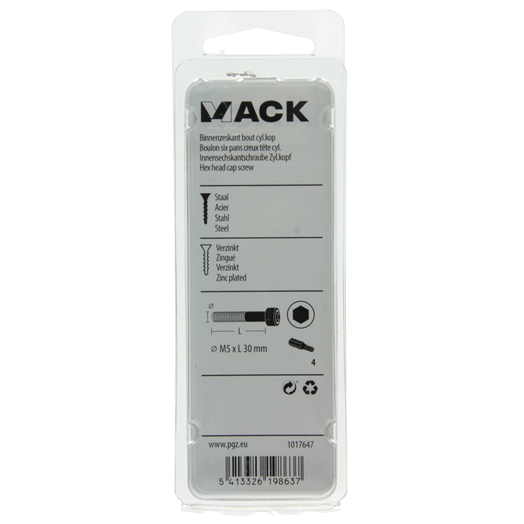 Mack 1017647 - bullone ad esagono incassato cil. testa placcata. 8 pezzi m5 x 30 mm | 10 pezzi