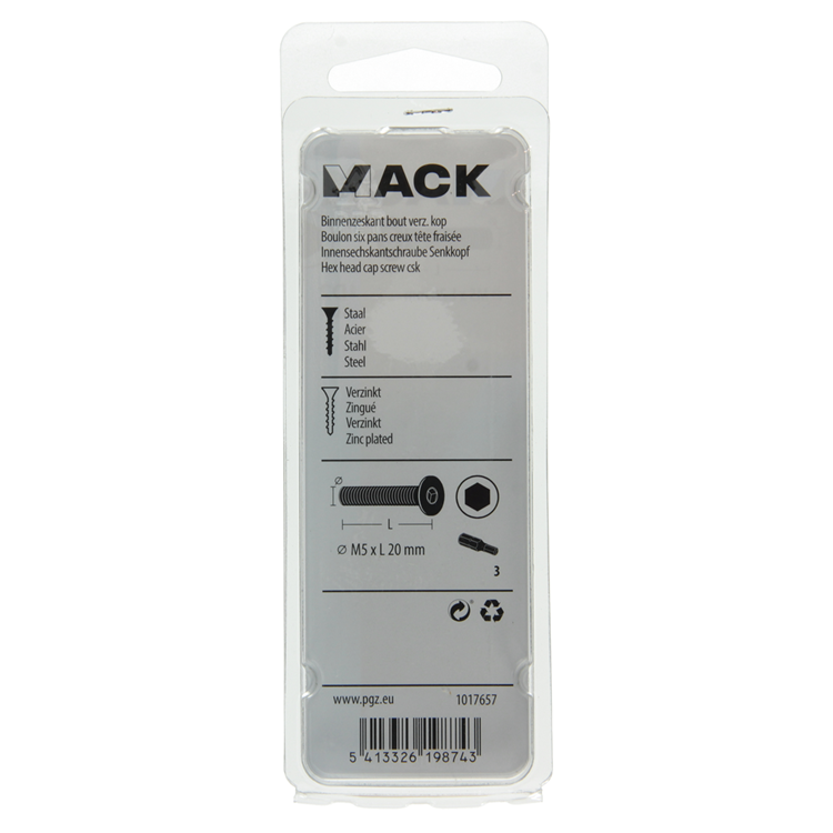 Mack 1017657 - perno hexagonal chapado. condición de cabeza 10 piezas m5x20 | 10 piezas