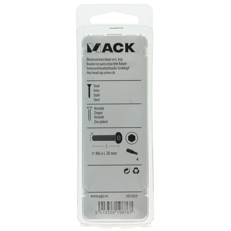 Mack 1017659 - perno hexagonal chapado. condición de cabeza 6 piezas m6x30 | 10 piezas