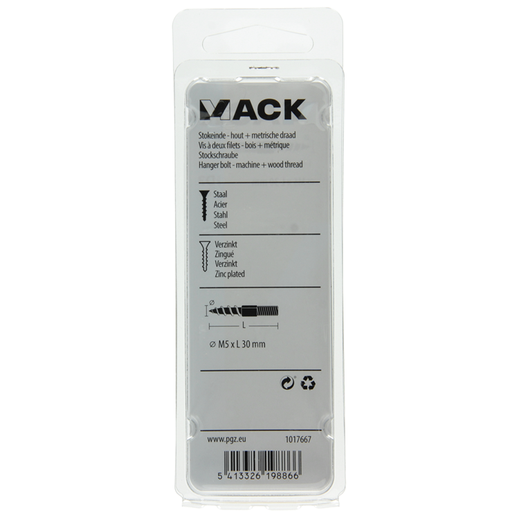 Mack 1017667 - palo extremo madera + metro. conductor de alambre 6 piezas m5x30 | 10 piezas